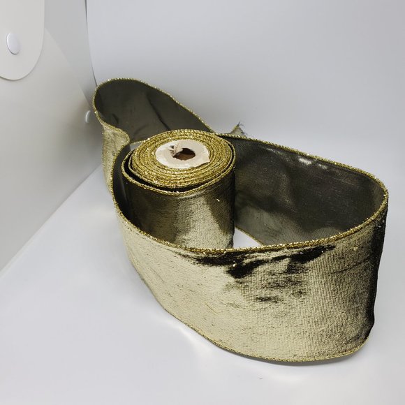 Gold - Vintage Crushed Velvet Wired-Edge Ribbon - 3 7/8" x 7.5 yards - Picture 7 of 9